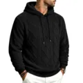 Men's Black Fleece Hoodie Thickened Warm Pullover Cable Knit Winter Casual Sweatshirt - S / Tops / Black