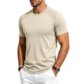 Herren lässiges atmungsaktives Kurzarm-T-Shirt Rundhals mit Netz-Schulterpaneelen beige - M / Khaki