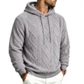 Men's Grey Thick Fleece Thermal Hoodie Winter Pullover with Stylish Cable Knit Texture - S / Tops / Gray