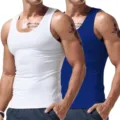Men's casual athletic tank top, breathable cotton basic undershirt for gym, fitness and daily wear. - S / Set / White+Royal Blue
