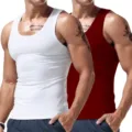 Men's casual slim fit athletic tank top sleeveless sports gym undershirt basic style. - S / Set / White+Wine Red