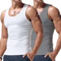 Men's cotton tank top athletic fitness casual undershirt basic sleeveless gym apparel white grey - S / Set / White+Light Gray