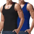 Men's slim fit solid color athletic tank top breathable casual workout undershirt gym - S / Set / Black+Royal Blue