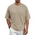 Herren Waffelstrick Kurzarm T-Shirt lässiges Raglan Rundhals Oberteil Sommer Mode Bekleidung. - Khaki
