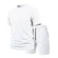 Set estivo da uomo in tessuto strutturato con t-shirt e pantaloncini bianchi casual. - Taglia S / Top e Pantaloni / Bianco