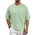Herren Waffelstrick Kurzarm T-Shirt Hellgrün Freizeit Sommer Raglan Rundhals Top - Bohnengrün