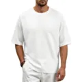 Herren weisses Waffelstrick Kurzarm T-Shirt Lässiges Raglan Rundhals Sommer Oberteil - Weiß