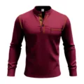 Herren Langarm Stehkragen Polohemd Freizeit Basic T-Shirt Weinrot Oberteil stilvoll - S / Oberteile / Burgunderrot