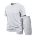 Uomo estate casual texturizzato t-shirt e pantaloncini set stretch abbigliamento - Taglia S / Top e Pantaloni / Grigio chiaro