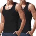 Men's black sleeveless tank top, slim fit workout gym athletic sports undershirt base layer. - S / Set / Black