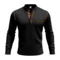 Herren langarm Henley T-Shirt in Schwarz mit kontrastierenden Nähten und Brusttasche. - S / Oberteile / Schwarz