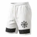 Herren weiße lässige Leinen-Shorts mit nordischem Runen-Print, Kordelzug und stilvollem Saum. - S / Weiß