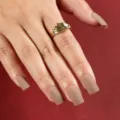 Solid color matte long square press on nails set with stylish gold layered ring variant - Nude