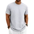 T-shirt homme texture maille manches courtes col rond haut ete decontracte detail vue - S / Hauts / Gris clair