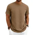 T-shirt homme col rond manches courtes en tricot texturé, haut décontracté été marron. - S / Hauts / Marron