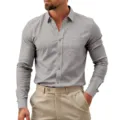 Chemise homme à manches longues grise, style business décontracté, tissu élastique doux. - S / Hauts / Gris