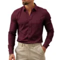 Herren Stretch Langarm Hemd Business Casual Slim Fit Button Down Hemdbluse Oberteil - Burgunderrot