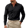 Chemise homme noire elastique a manches longues avec poche poitrine pour bureau affaires. - S / Hauts / Noir