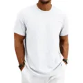 T-shirt décontracté pour homme col rond manches courtes en tricot texturé, haut d'été respirant. - S / Hauts / Blanc