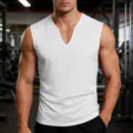 Men's white V-neck sleeveless quick-dry sports tank top for fitness and casual wear details - S / Tops / White