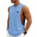 Men's blue athletic sleeveless gym tank top, casual fitness workout activewear shirt. - Light Blue