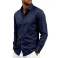 Camisa de hombre slim fit de manga larga con solapa en azul marino para estilo casual. - S / Tops / Azul marino