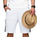 Pantaloncini estivi casual da uomo con zip laterali, streetwear sportivo stile dettaglio. - Taglia S / Bianco