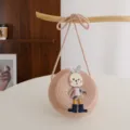Süße Stroh Umhängetasche für Mädchen, sommerliche runde geflochtene Tasche mit Häschen. - Rosa