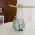Kids round straw crossbody bag, cute bunny rabbit plush decor, spring summer fashion purse. - Fruit Green