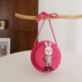 Kinder rosa Stroh gewebte Umhaengetasche suesse Kaninchen Sommer Maedchen Umhaengetasche - Fuchsia