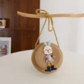 Kinder Stroh Umhängetasche mit süßem Hasen Motiv, ideal für den Sommerstrand und Alltag. - Khaki
