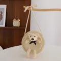 Borsa a tracolla in paglia per bambine con decorazione di orsetto di peluche borsa da spiaggia - Taglia unica / Beige