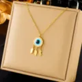 Gold stainless steel evil eye feather pendant necklace elegant women clavicle chain jewelry - Evil Eye Feather Style(N2112)