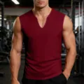 Men's V-neck fitness tank top quick dry breathable workout vest athletic apparel - S / Tops / Burgundy