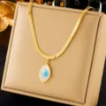 Gold stainless steel evil eye pendant necklace with snake chain fashion jewelry women - Lucky Shell Clavicle Chain Style(N2121)