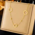 Elegant stainless steel gold-plated triple circle pendant necklace for women jewelry. - Geometric Rings Style(N2123)