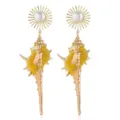 Vergoldete Naturmuschel Ohrringe mit Perlen Sonnen Design, schicker Ozean Stil Schmuck Damen. - Gelb