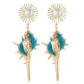 Vergoldete Ohrringe mit Sonnenmotiv Perle und blauem Muschel Anhänger modischer Ozean Stil - Blau