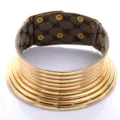 Afrikanischer mehrschichtiger goldener Choker Statement-Halsreif mit Stofffutter und Druckknopf. - Blumen Gold Stoff