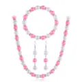 Kunstperlen Schmuckset dreiteilig mit rosa und weißen Perlen sowie funkelnden Strasssteinen. - Rosa + Weiß