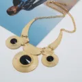 Exaggerated European American retro gold statement necklace with black faceted gemstones fashion. - Gold and Black