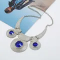 Europäische Vintage Statement Halskette mit Blauen Edelsteinen für Damen Party Look - Silber & Blau
