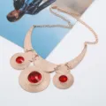 Exaggerated large red rhinestone bib necklace vintage rose gold statement fashion jewelry - Rose Gold Red