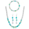 Perlenschmuck Set Detail mit blauen Farbverlauf Perlen und funkelnden Strass Abstandshaltern. - Blau Mehrfarbig und Weiß