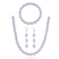 Elegantes lila Perlen Schmuckset mit Strass Abstandshaltern Halskette Armband Ohrringe. - Hellviolett