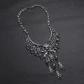 Vintage Gothic mehrschichtige Totenkopf Quaste Halskette mit Geisterhand Anhänger Punk - Gunmetal-Schwarz