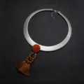 Modische silberne Schlangenkette Choker Halskette mit braunen Quasten und Perlen Anhänger für Damen. - Silber + Kaffee