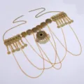 Vintage gold coin waist chain, bohemian belly dance body chain with multi-layer tassels for beach. - Antique Gold / 100-135CM