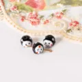 Perline di vetro smiley nere e bianche con pois per orecchini artigianali fai da te. - Stile 06 Faccina Nera Sorridente (D1222-29) / 1 Pezzo/Confezione (11x14mm) / Nero