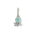 Silver charm pendant featuring mint and white enamel flowers with sparkling rhinestones. - Aqua Blue